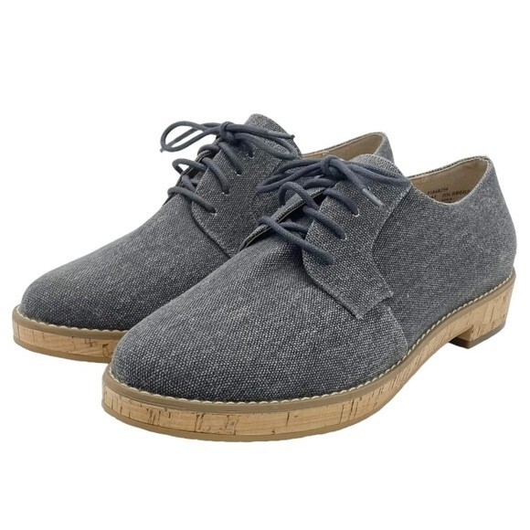 14th & Union Gray Linen Canvas Cork Oxford Lace-Up Loafer Shoe Women's Size 8.5 - Picture 5 of 15